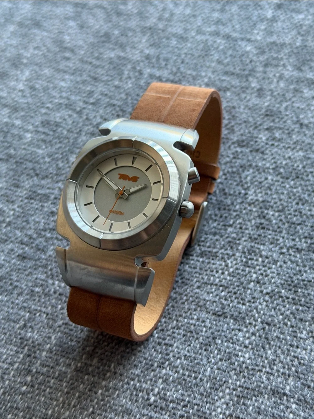 TEVA Stainless Steel Brown Leather Strap Watch